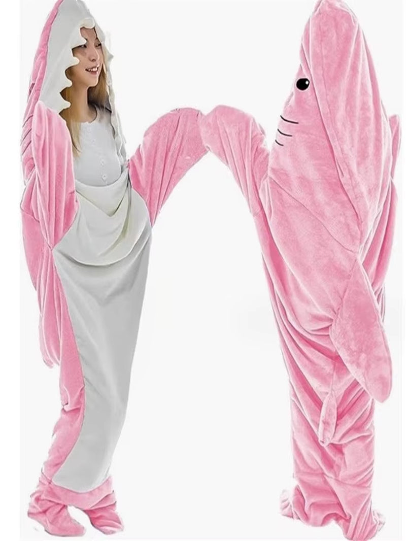 Women's Large Size Thickened Shark Pajamas - Long Sleeve One-Piece Homewear Robe