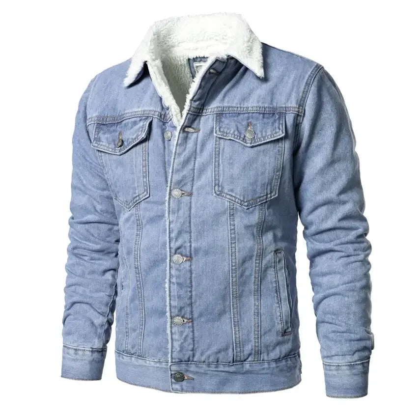 Men's Light Blue Slim Fit Denim Jacket - High-Quality Cotton Winter Coat, Available in XS-6XL