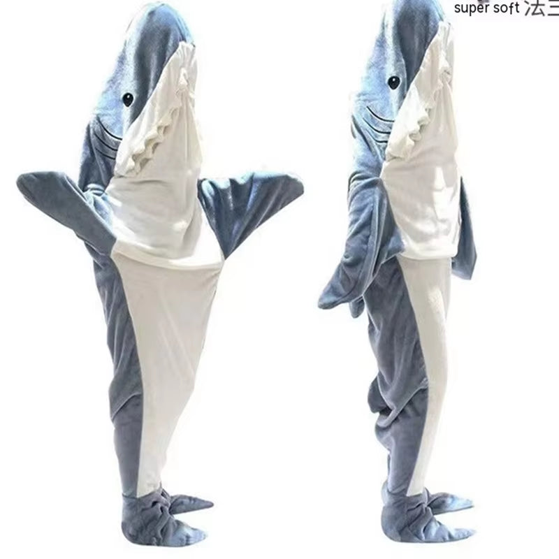 Women's Large Size Thickened Shark Pajamas - Long Sleeve One-Piece Homewear Robe