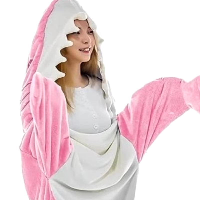 Women's Large Size Thickened Shark Pajamas - Long Sleeve One-Piece Homewear Robe