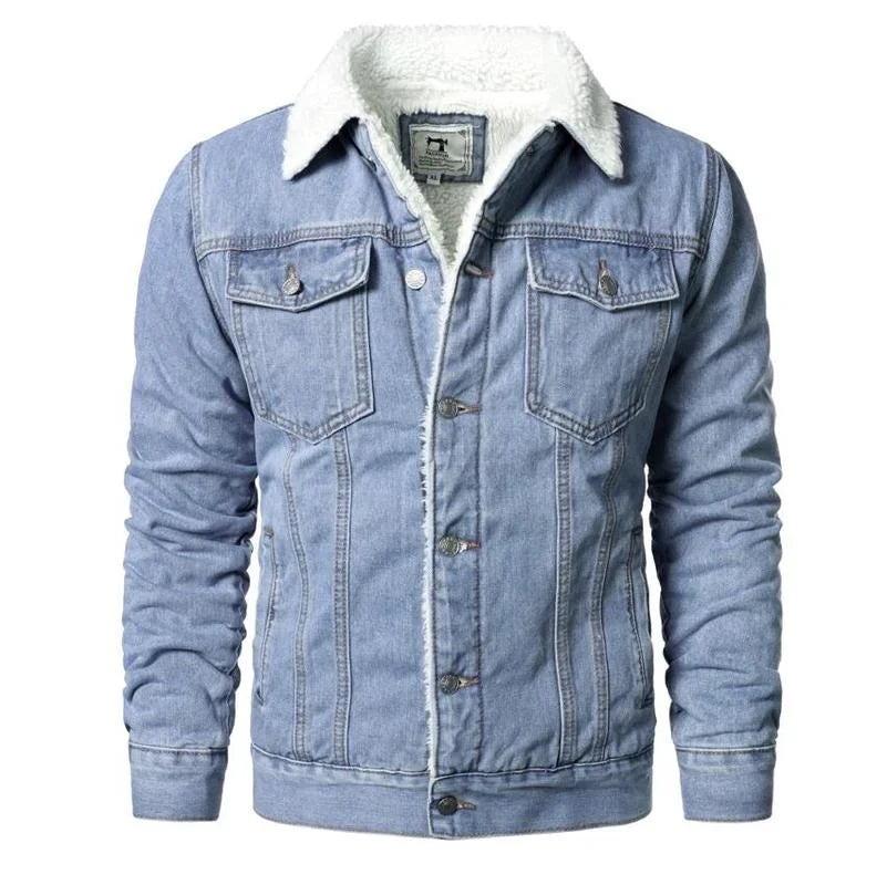 Men's Light Blue Slim Fit Denim Jacket - High-Quality Cotton Winter Coat, Available in XS-6XL