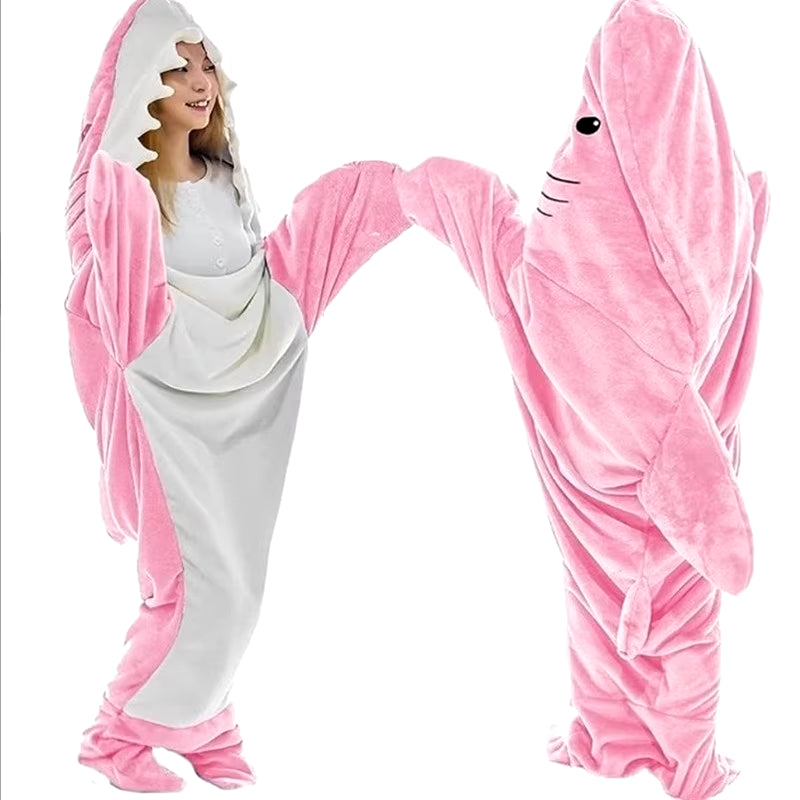 Women's Large Size Thickened Shark Pajamas - Long Sleeve One-Piece Homewear Robe