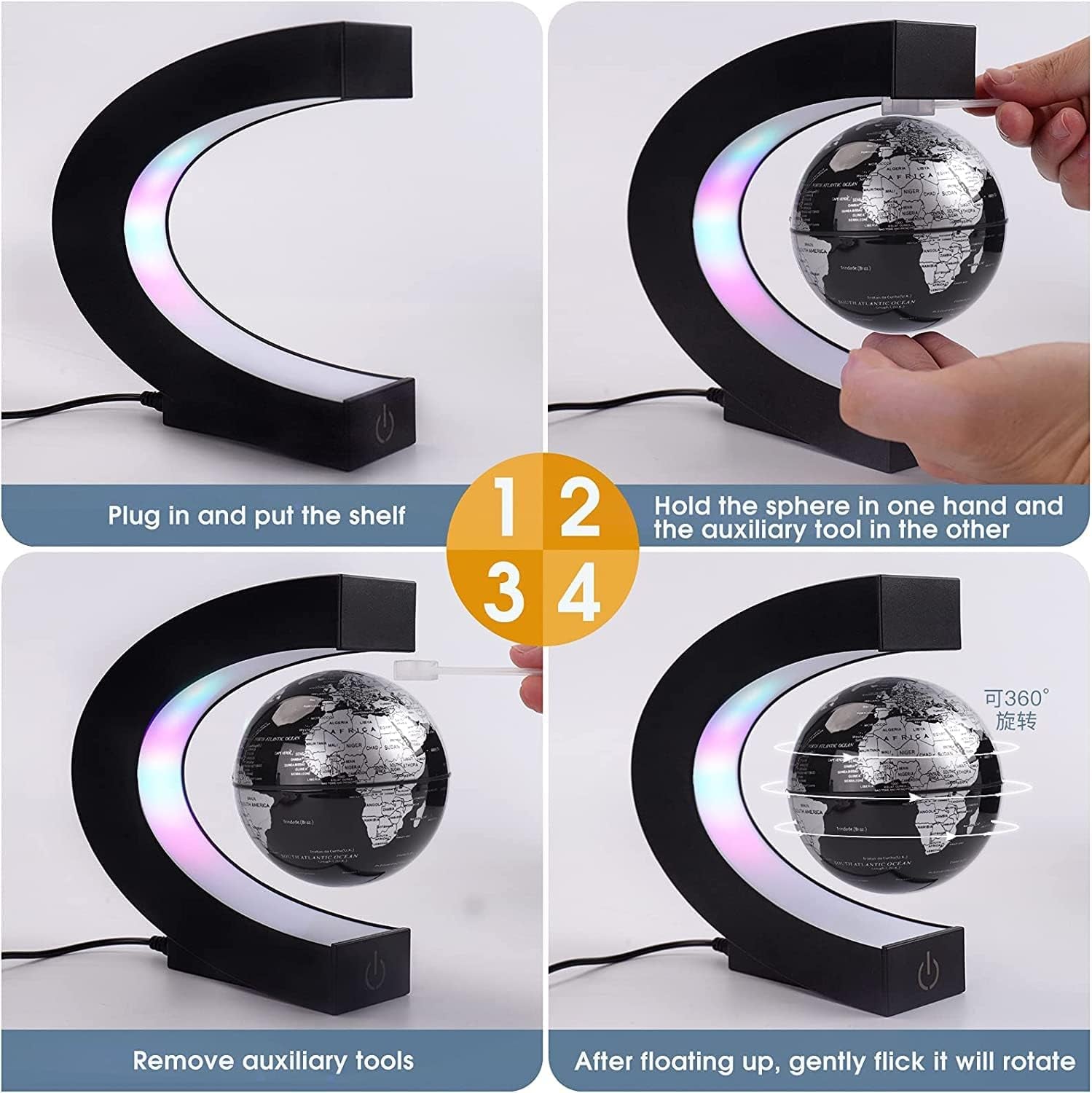 Magnetic Levitating Globe with LED Illumination - Educational 3.5 Inch Floating Globe Decor for Home and Office, Ideal Gift for All Ages